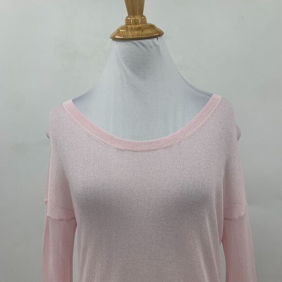 Cabi Gossamer Pullover Sweater Women XS Pink Mesh Boat Neck Drop Shoulder Sleeve - Picture 3 of 10